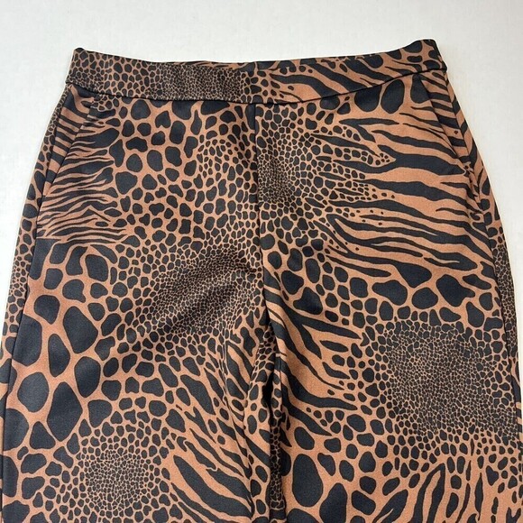 Michael Kors Women's Animal Print Pull On Pants Sz S Elastic Waist Brown Flat - Picture 2 of 9